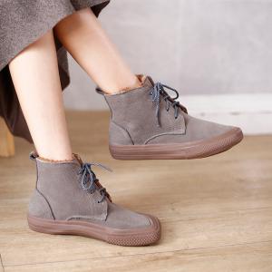 Wool Lining Lace Up Combat Boots Lace Up Wedge Booties