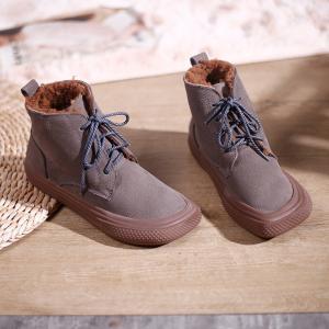 Wool Lining Lace Up Combat Boots Lace Up Wedge Booties