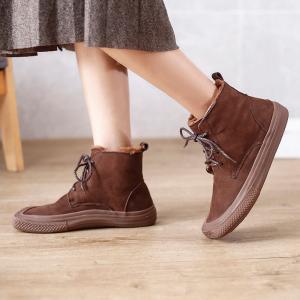 Wool Lining Lace Up Combat Boots Lace Up Wedge Booties