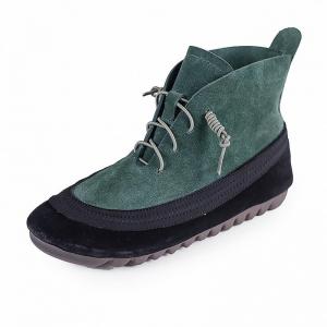 Bi-Colored Low Heels Boots Cowhide Leather Casual Shoes