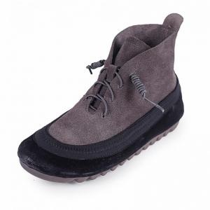 Bi-Colored Low Heels Boots Cowhide Leather Casual Shoes