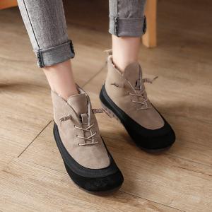Contrast Color Plush Lining Winter Shoes Tied Leather Desert Boots
