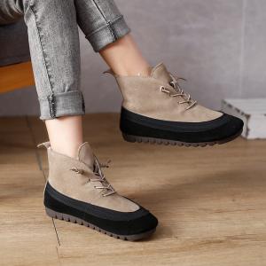 Contrast Color Plush Lining Winter Shoes Tied Leather Desert Boots