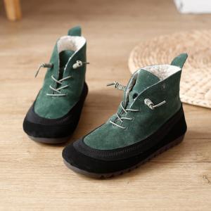 Contrast Color Plush Lining Winter Shoes Tied Leather Desert Boots