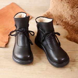 Sherpa Lining Leather Platform Boots Calf High Hiker Boots