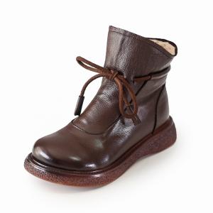 Sherpa Lining Leather Platform Boots Calf High Hiker Boots