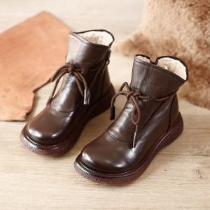 Sherpa Lining Leather Platform Boots Calf High Hiker Boots