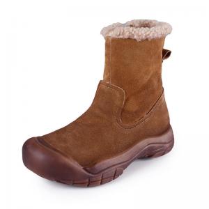 Vintage Style Woolen Mid-Calf Boots Chunky Heels Leather Snow Boots