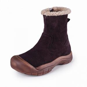 Vintage Style Woolen Mid-Calf Boots Chunky Heels Leather Snow Boots