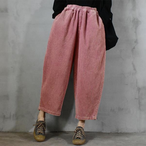 Baggy-Fit Elastic Waist Corduroy Pants Winter Ankle Pants