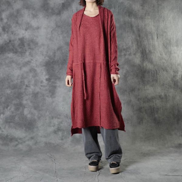 Pure Colors Midi Jersey Dress Loose Woolen Tied Dress