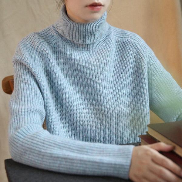 Baby Blue Wool Sweater Womens Knit Turtleneck Sweater