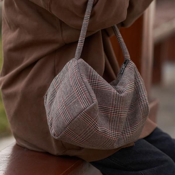 British Style Gingham Shoulder Bag Houndstooth Tweed Bag