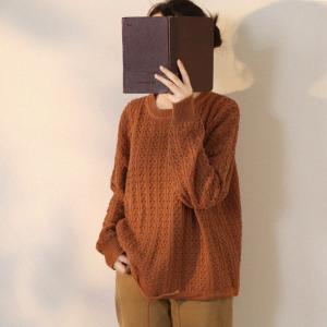 Crew Neck Plain Crochet Sweater Cotton Oversized Pullover