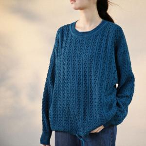 Crew Neck Plain Crochet Sweater Cotton Oversized Pullover