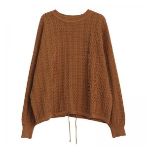 Crew Neck Plain Crochet Sweater Cotton Oversized Pullover