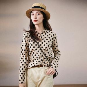 Classic Polka Dot Shirt Long Sleeves Cotton Blouse for Women