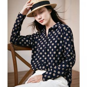 Classic Polka Dot Shirt Long Sleeves Cotton Blouse for Women
