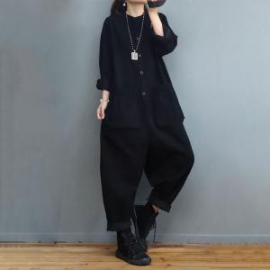 Long Sleeve Cotton Casual Jumpsuits Loose Plain Going Out Jumpsuits