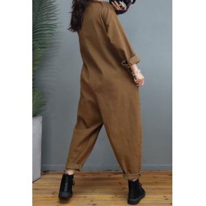 Long Sleeve Cotton Casual Jumpsuits Loose Plain Going Out Jumpsuits