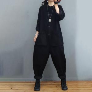 Long Sleeve Cotton Casual Jumpsuits Loose Plain Going Out Jumpsuits