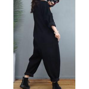 Long Sleeve Cotton Casual Jumpsuits Loose Plain Going Out Jumpsuits