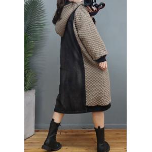 Denim and Cotton Thick Hooded Coat Plus Size Quilted Overcoat