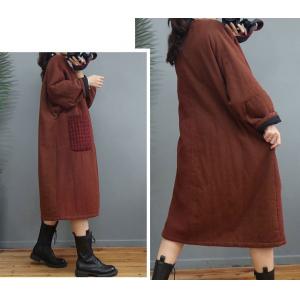 Plaid Pockets Cotton Linen Coat Plus Size Midi Quilted Coat