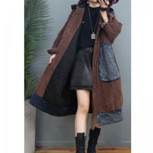 Big Pockets Thick Hoodie Coat Classic Corduroy Overcoat for Women