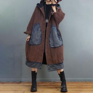 Big Pockets Thick Hoodie Coat Classic Corduroy Overcoat for Women