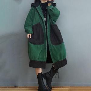 Big Pockets Thick Hoodie Coat Classic Corduroy Overcoat for Women