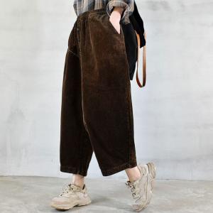 Classic Corduroy Wide Leg Pants Elastic Waist Vintage Trousers