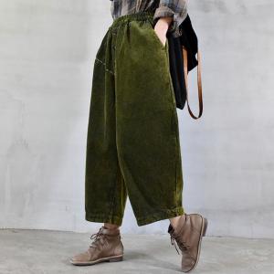 Classic Corduroy Wide Leg Pants Elastic Waist Vintage Trousers