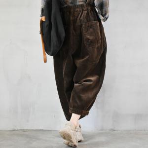 Classic Corduroy Wide Leg Pants Elastic Waist Vintage Trousers