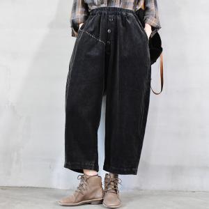 Classic Corduroy Wide Leg Pants Elastic Waist Vintage Trousers