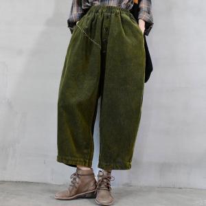 Classic Corduroy Wide Leg Pants Elastic Waist Vintage Trousers