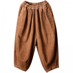 British Style Corduroy Pegged Pants Plain Cotton Baggy Pants