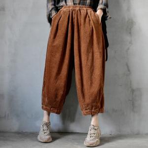 British Style Corduroy Pegged Pants Plain Cotton Baggy Pants