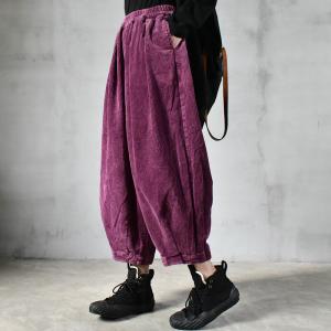 British Style Corduroy Pegged Pants Plain Cotton Baggy Pants