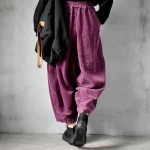 British Style Corduroy Pegged Pants Plain Cotton Baggy Pants