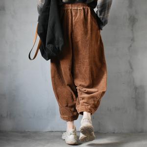 British Style Corduroy Pegged Pants Plain Cotton Baggy Pants