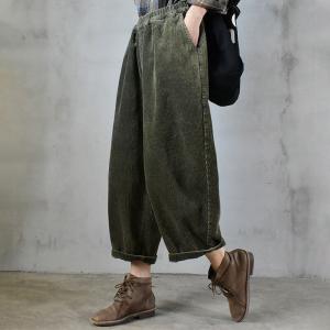 Baggy-Fit Elastic Waist Corduroy Pants Winter Ankle Pants