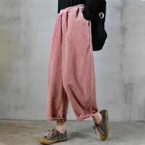 Baggy-Fit Elastic Waist Corduroy Pants Winter Ankle Pants