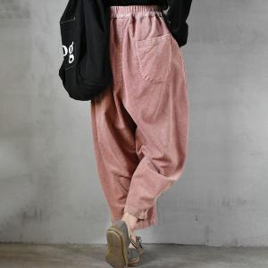 Baggy-Fit Elastic Waist Corduroy Pants Winter Ankle Pants