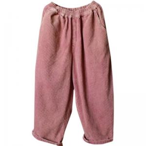 Baggy-Fit Elastic Waist Corduroy Pants Winter Ankle Pants