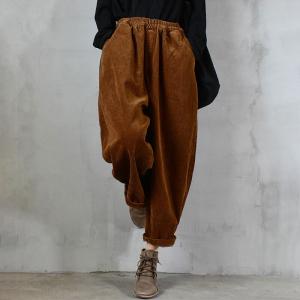 Baggy-Fit Elastic Waist Corduroy Pants Winter Ankle Pants