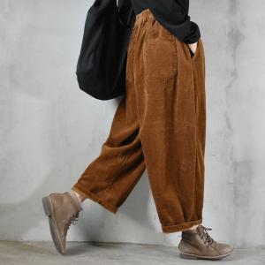 Baggy-Fit Elastic Waist Corduroy Pants Winter Ankle Pants