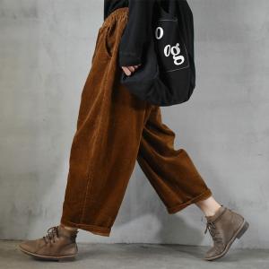 Baggy-Fit Elastic Waist Corduroy Pants Winter Ankle Pants