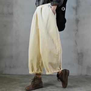 Baggy-Fit Elastic Waist Corduroy Pants Winter Ankle Pants