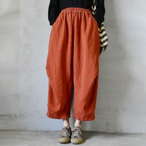 Chinese Style Chunky Linen Pants Loose Flax Trousers